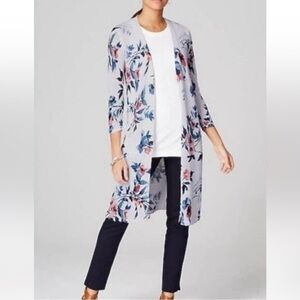 J.JILL Floral Duster Linen/Viscose Blend White Boho Sz XL